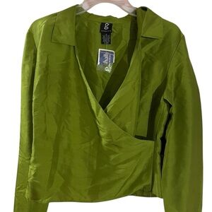Marshalls vintage Wallace Chartreuse green silk wrap blouse
